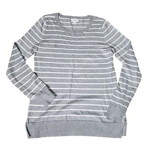 Old Navy Gray White Shimmer Sweater Striped‎ Long Sleeve Crew Neck Long Sleeve S